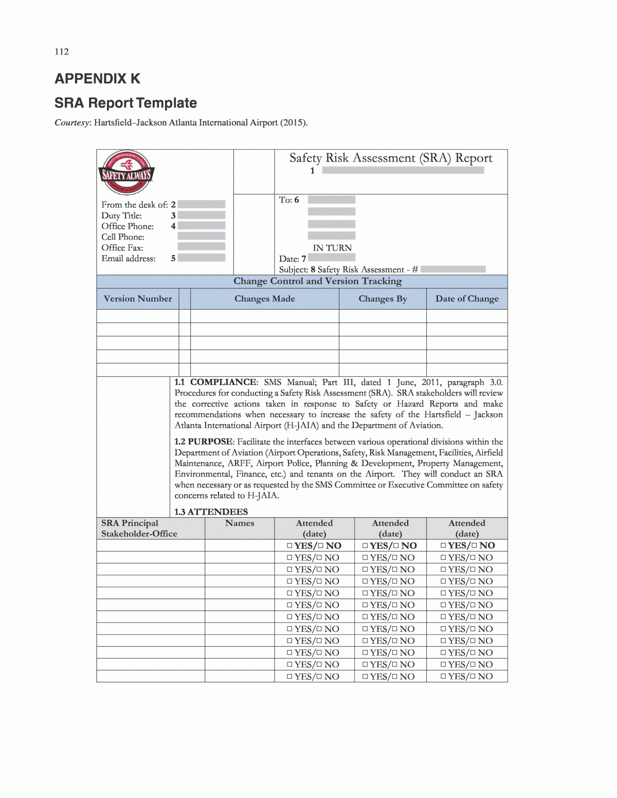 Appendix K – Sra Report Template | Airport Safety Risk Inside Risk Mitigation Report Template