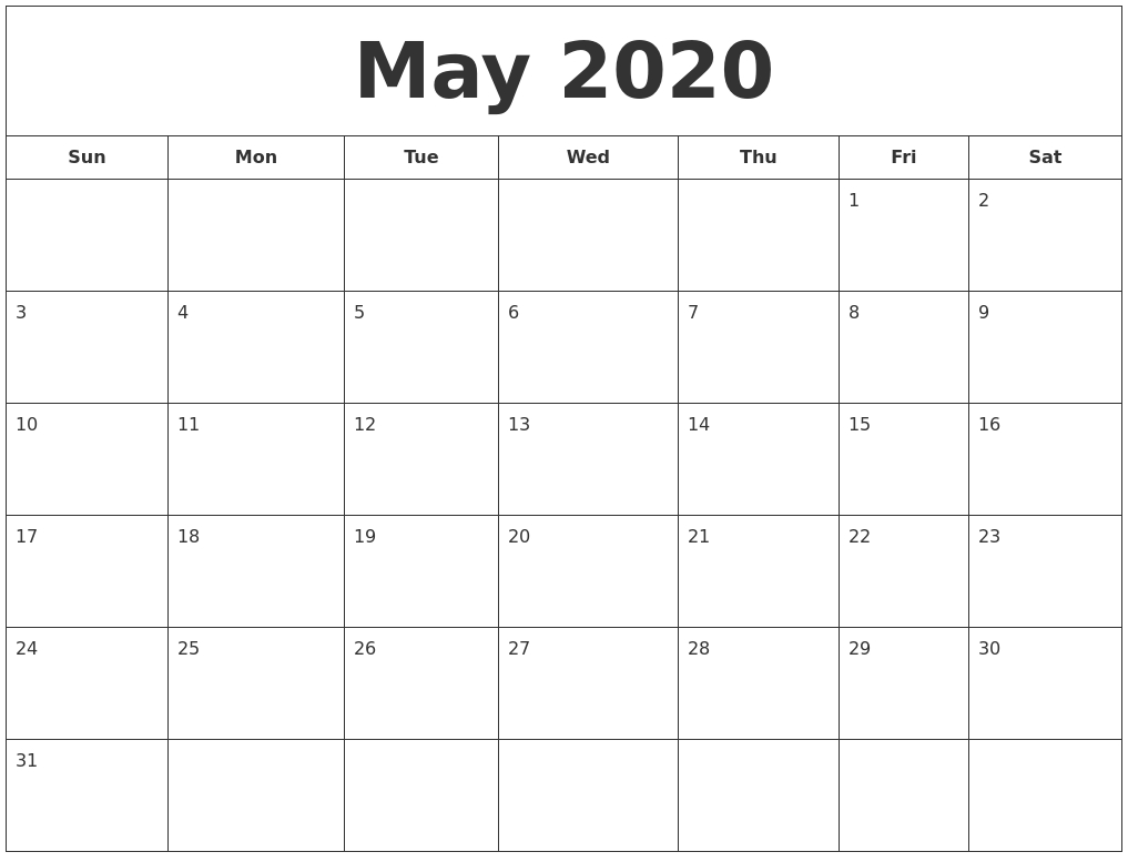 April 2020 Calendar, May 2020 Printable Calendar Throughout Full Page Blank Calendar Template