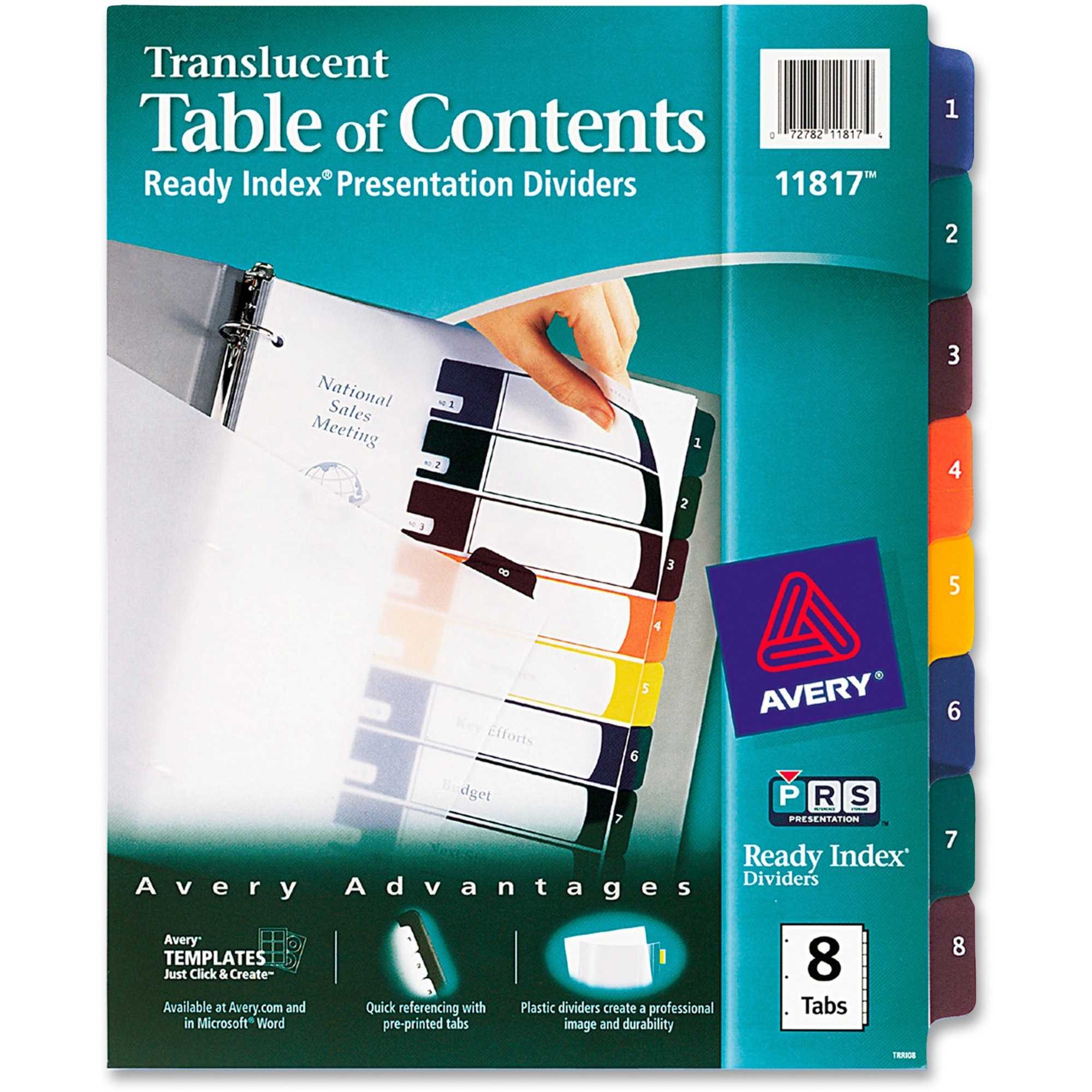 Avery® Customizable Table Of Contents Translucent Plastic Dividers, Ready  Index(R) Printable Section Titles, Preprinted 1 8 Multicolor Tabs, 1 Set With 8 Tab Divider Template Word