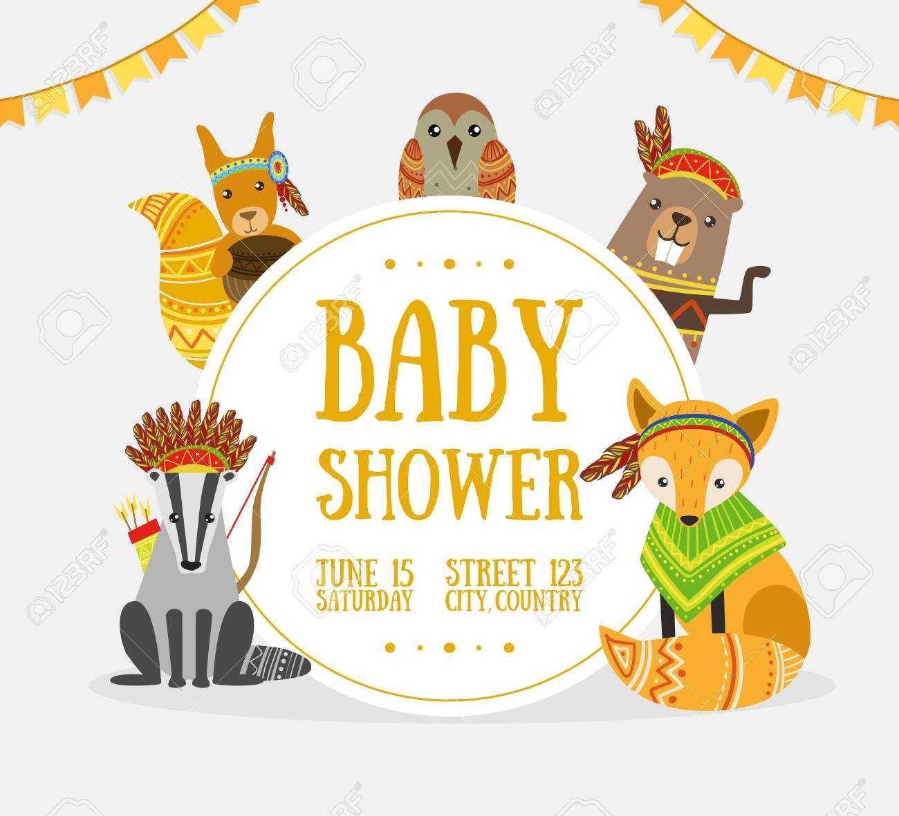 Baby Shower Banner Template With Place For Text And Cute Wild.. Regarding Baby Shower Banner Template