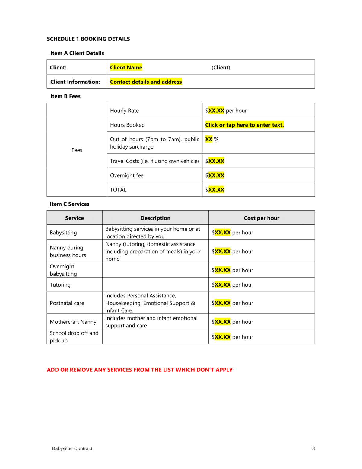 Babysitter Contract Template – Easy Legal Templates For Nanny Contract Template Word