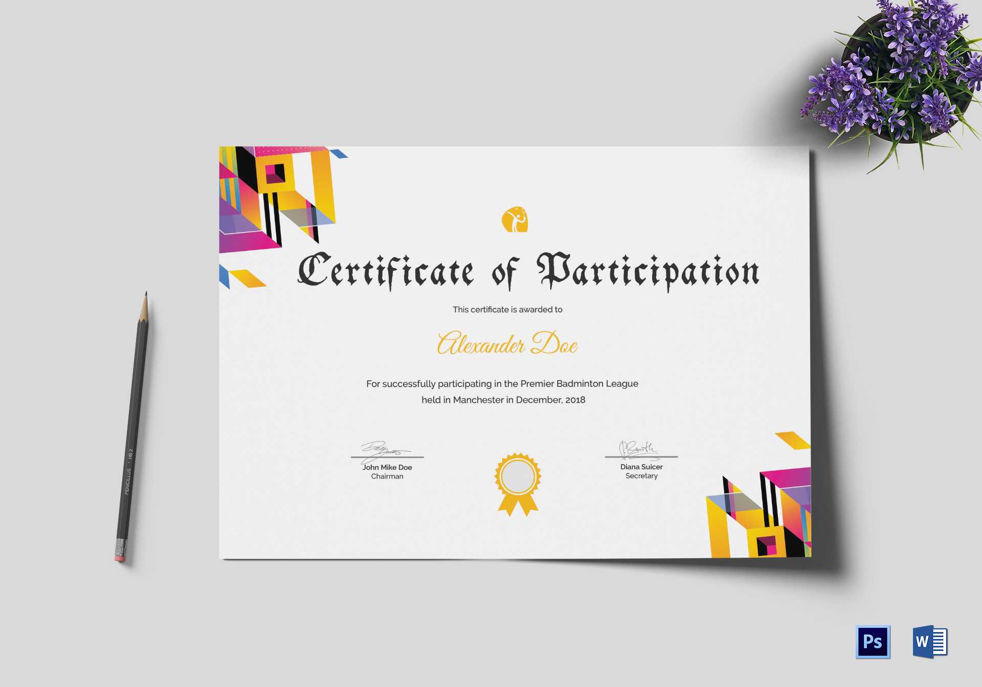 Badminton Participation Certificate Template Inside Certificate Of Participation Template Word