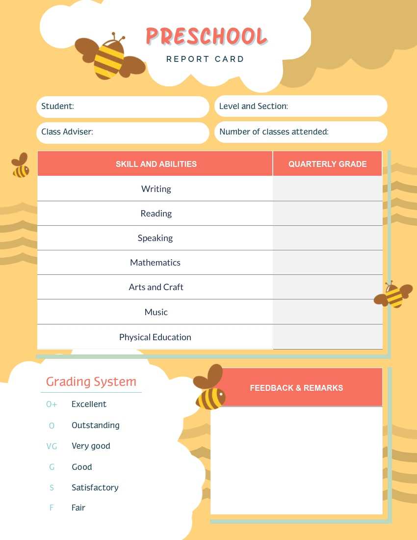 Bee Preschool Report Card Template - Visme With Preschool Weekly Report Template