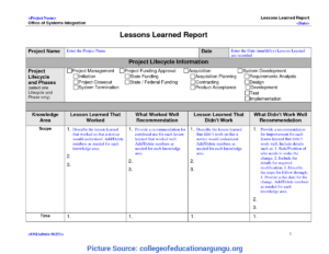 Best Project Lessons Learned Categories 23 Lessons Learnt throughout Lessons Learnt Report Template