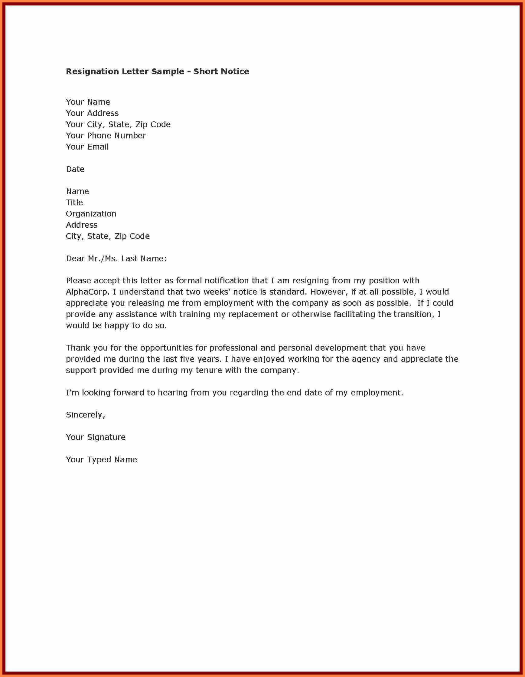 Best Resignation Letter | With Regard To 2 Weeks Notice Template Word