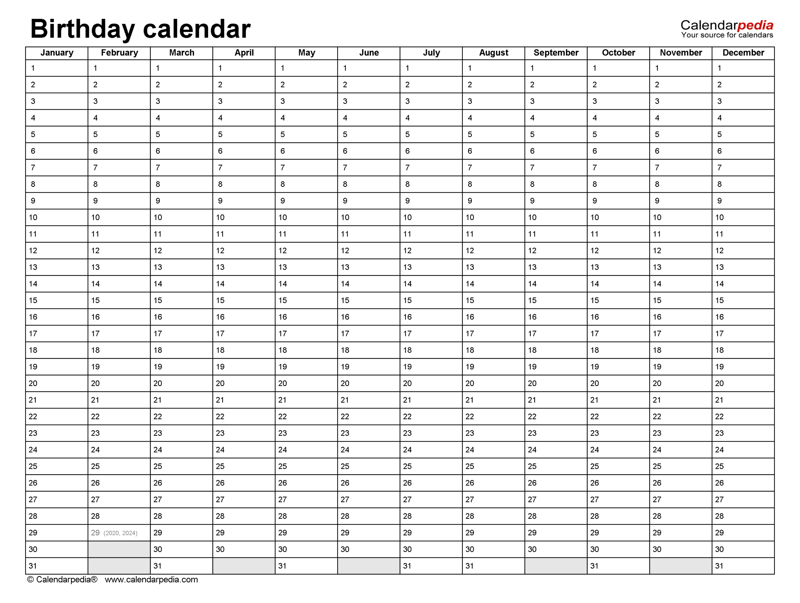 Birthday Calendars – Free Printable Microsoft Word Templates Inside Personal Word Wall Template
