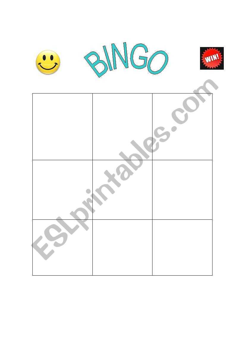 Blank Bingo Boards – Bingo Templates – Esl Worksheet Inside Blank Bingo Template Pdf