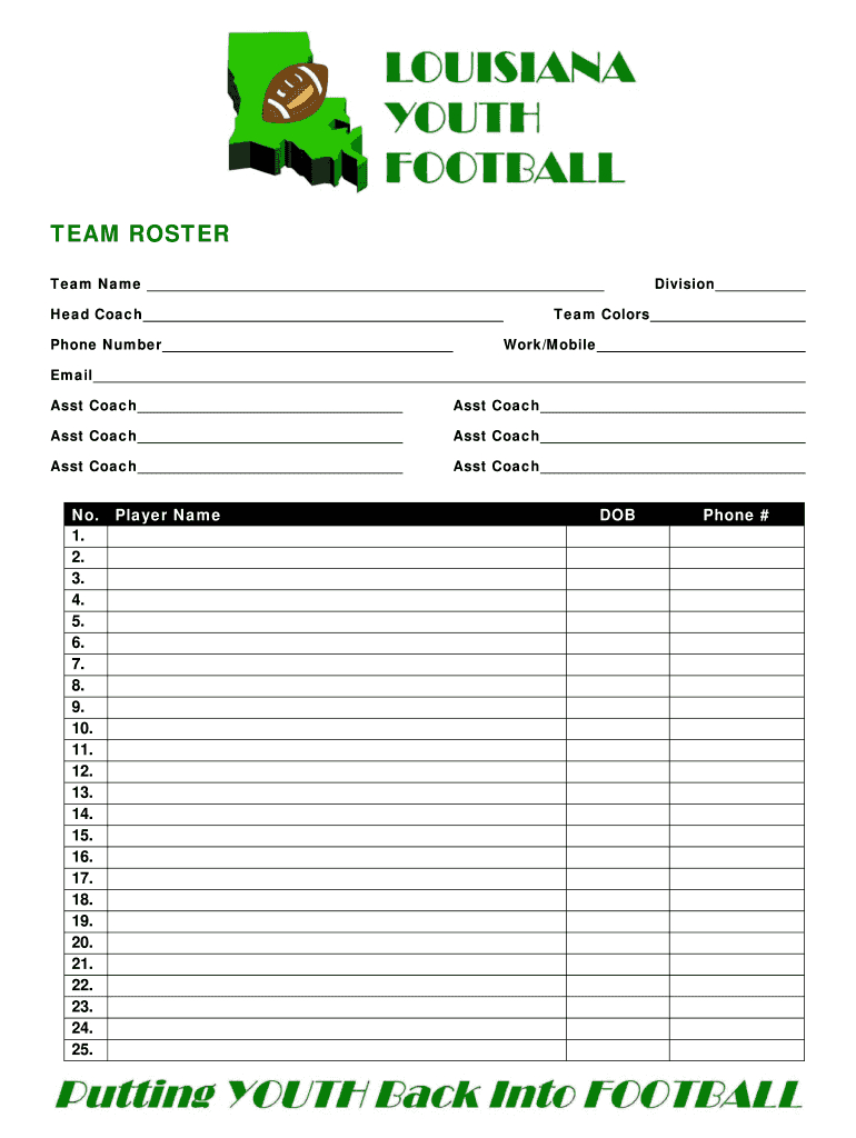 Blank Football Rosters – Fill Online, Printable, Fillable Within Blank Football Depth Chart Template