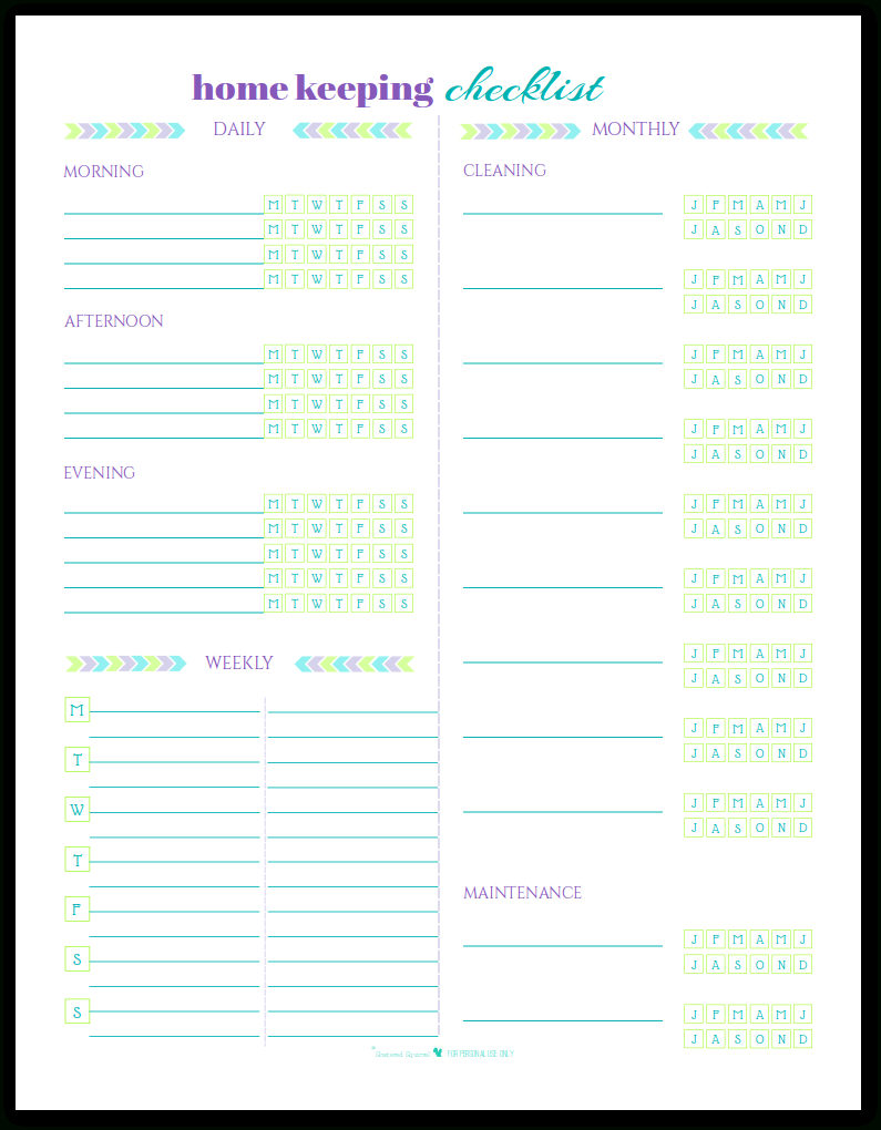 Blank Home Keeping Checklist Printables For Blank Cleaning Schedule Template