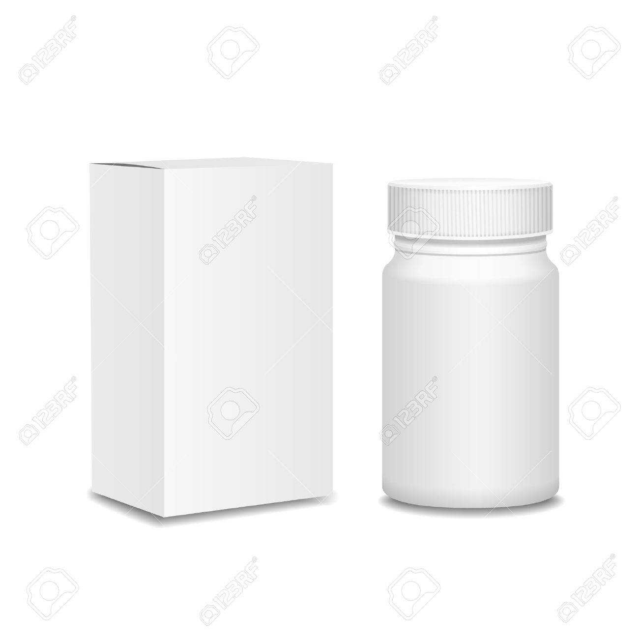 Blank Medicine Bottle And Cardboard Packaging, Vitamins, Examples.. With Regard To Blank Packaging Templates