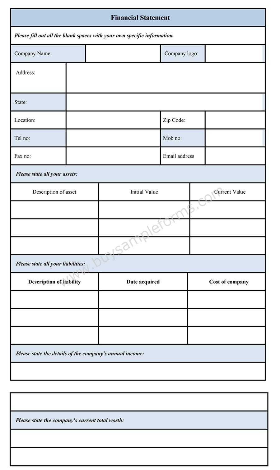 Blank Personal Financial Statement Form – Sample Forms With Regard To Blank Personal Financial Statement Template