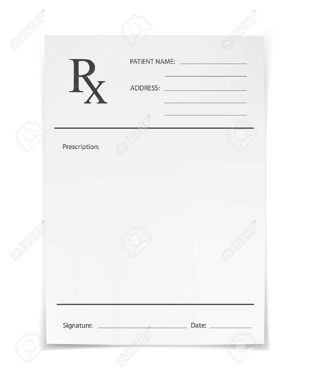 Blank Rx Prescription Form Isolated On White Background Inside Blank Prescription Pad Template