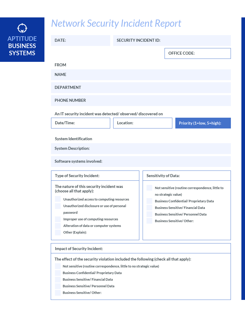 Blue It Incident Report Template In It Incident Report Template