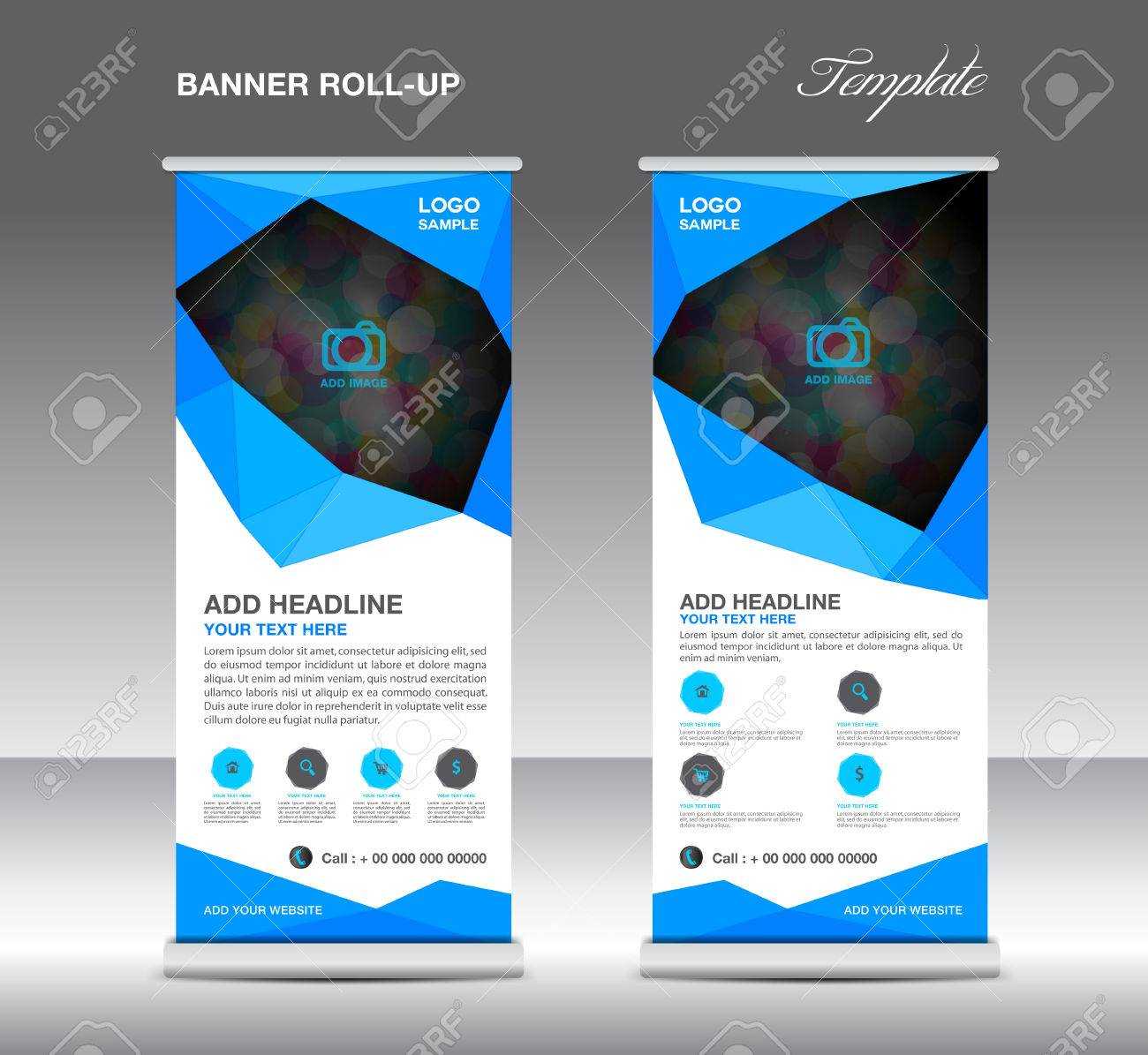 Blue Roll Up Banner Stand Template, Stand Design,banner Template,layout.. Intended For Banner Stand Design Templates