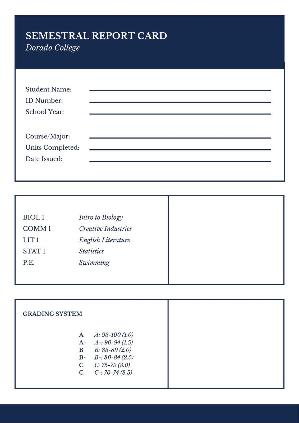 Blue Simple Semestral College Report Card – Templatescanva For Fake College Report Card Template