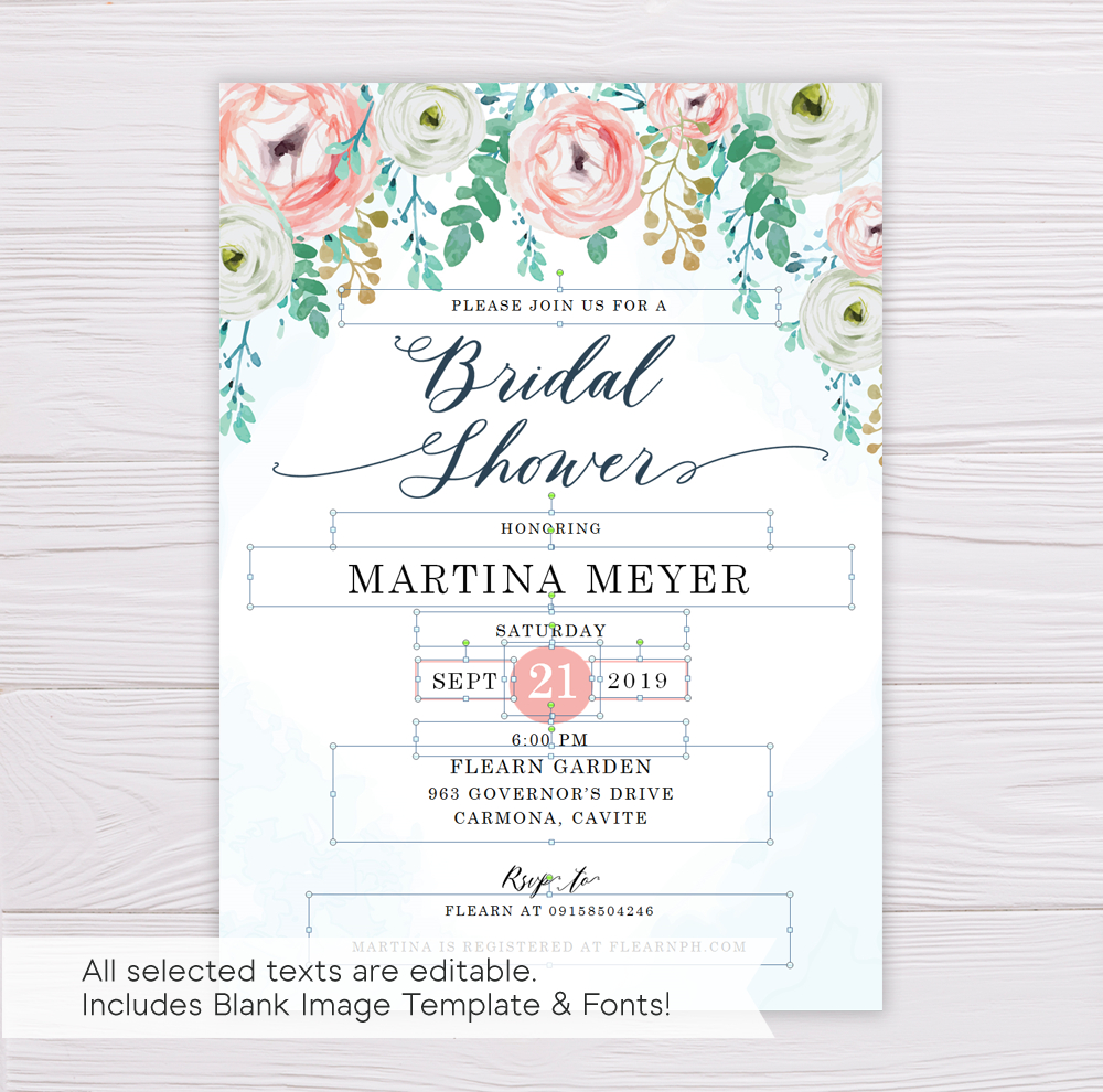 Blue Watercolor & Blush Flowers Bridal Shower Invitation Template – Flearn  Ph For Blank Bridal Shower Invitations Templates