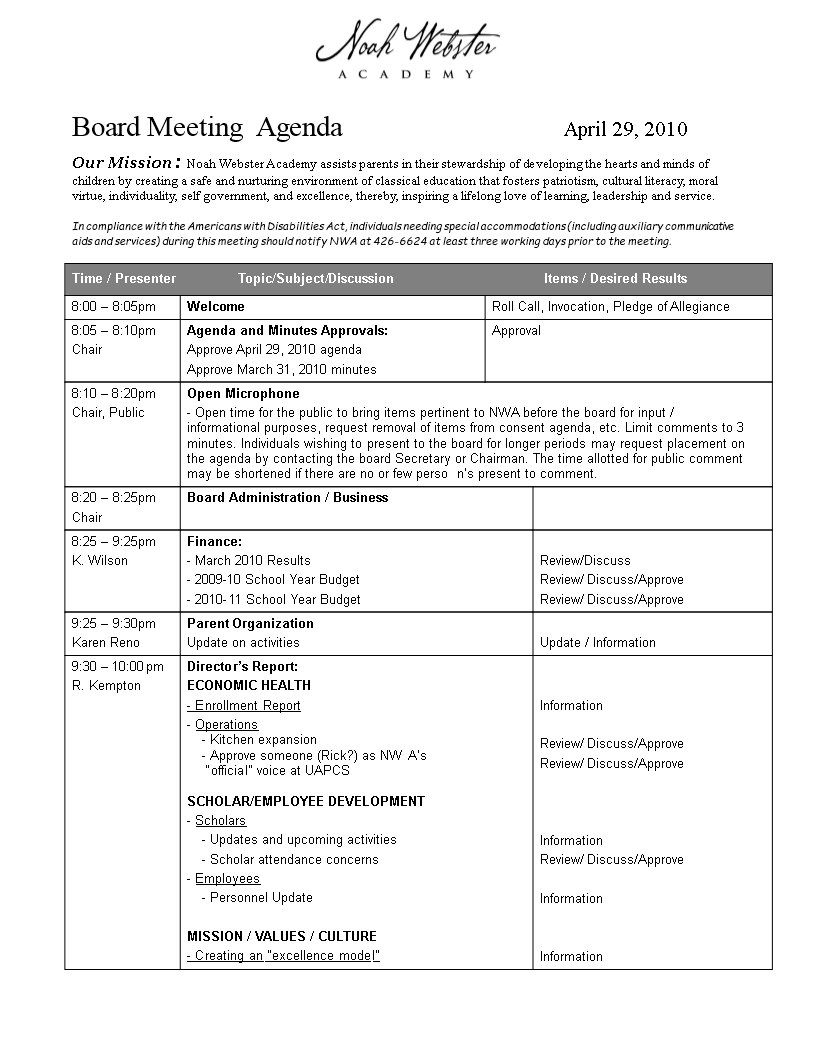 Board Meeting Agenda In Word | Templates At Regarding Agenda Template Word 2010