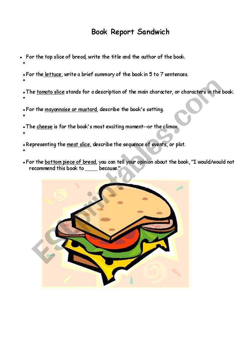 Book Report Sandwich Form + Explanation – Esl Worksheet Regarding Sandwich Book Report Printable Template
