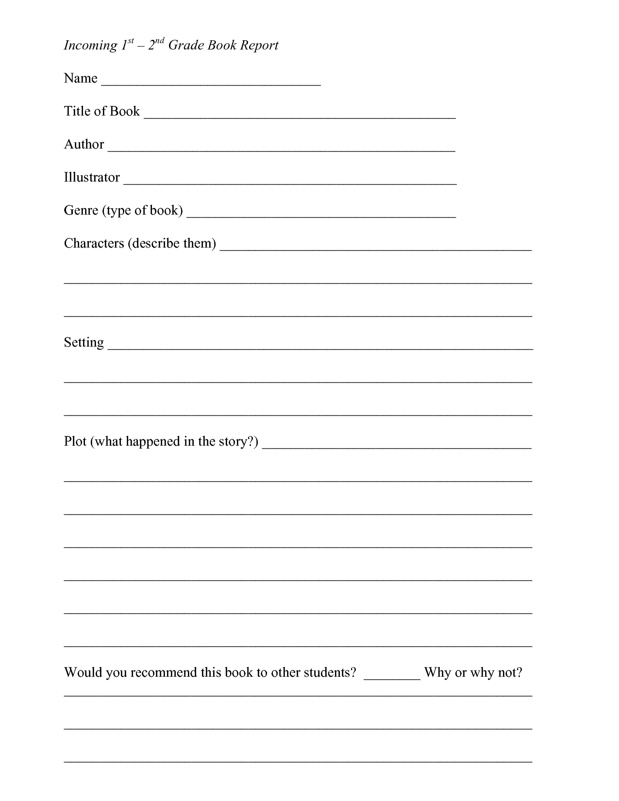 Book Report Template 2Nd Grade Free – Book Report Form In 4Th Grade Book Report Template