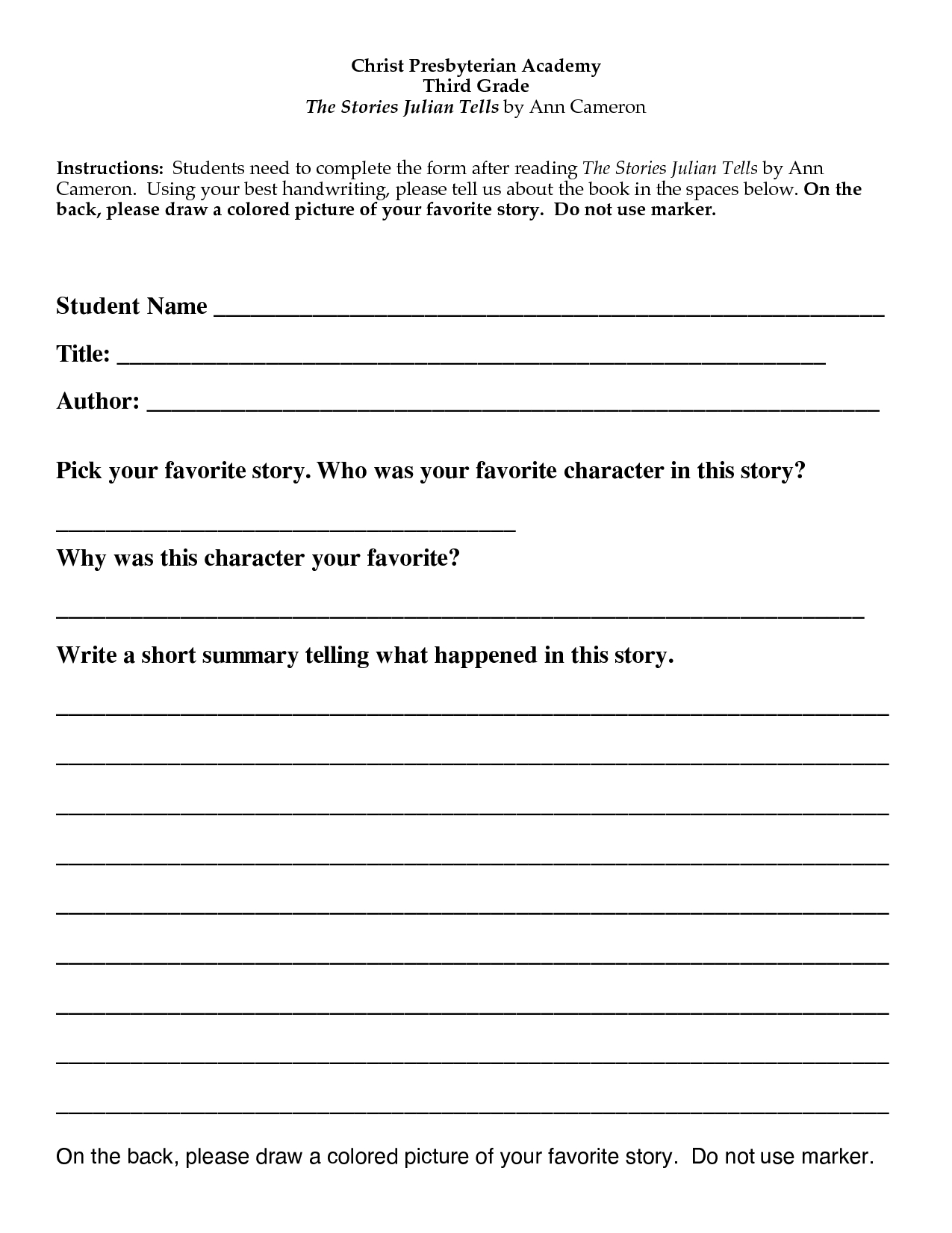 Book Report Template 4Th Grade ] – Book Review Worksheet 4Th With Regard To Book Report Template 2Nd Grade