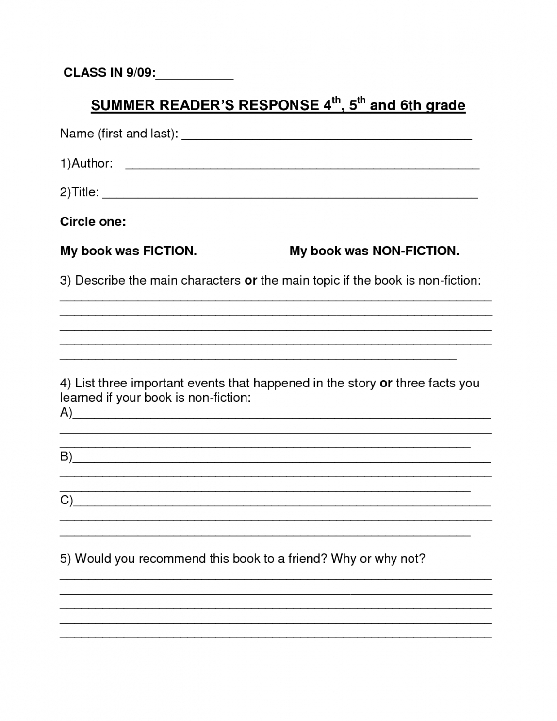 Book Report Template 8Th Grade With First Grade Book Report Template