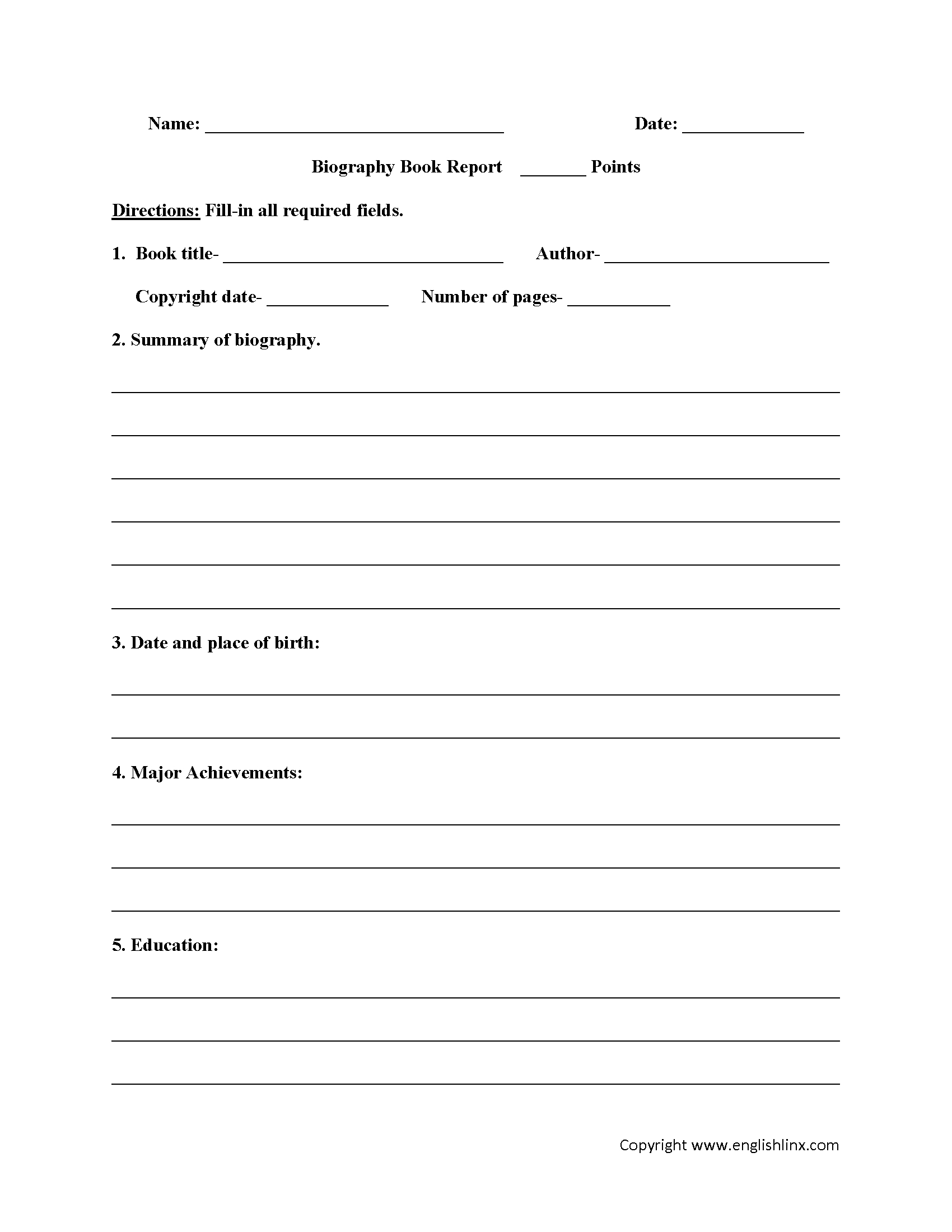 Book Report Worksheets | Biography Book Report Worksheets With Biography Book Report Template