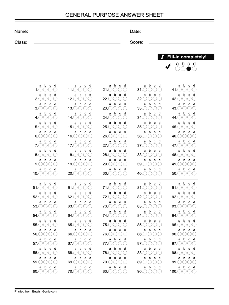 Bubble Answer Sheet 1 100 - Fill Online, Printable, Fillable Pertaining To Blank Answer Sheet Template 1 100
