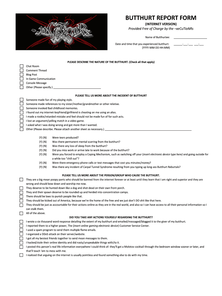 Butthurt Report – Fill Online, Printable, Fillable, Blank For Hurt Feelings Report Template