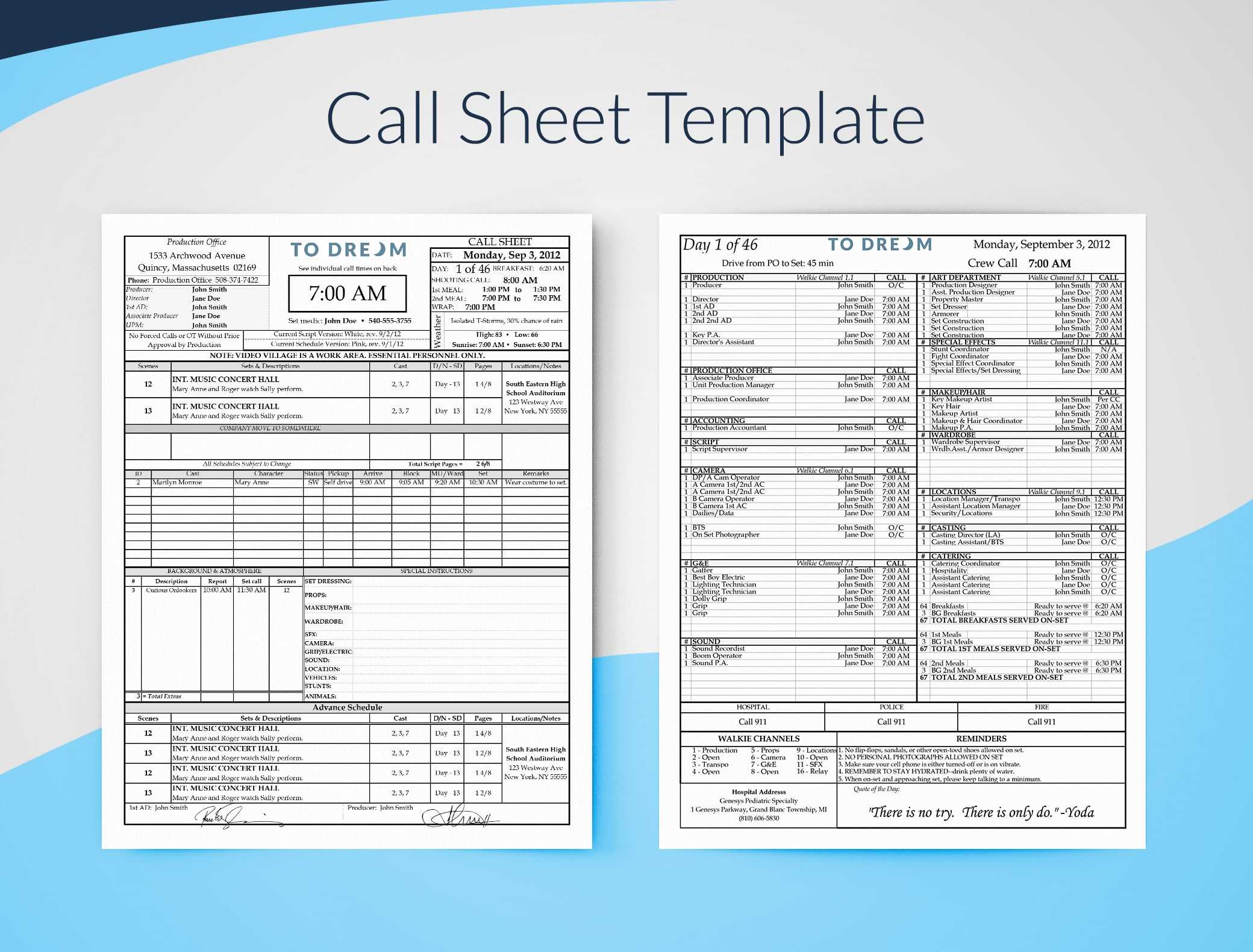 Call Sheet Template For Excel – Free Download | Sethero Regarding Blank Call Sheet Template