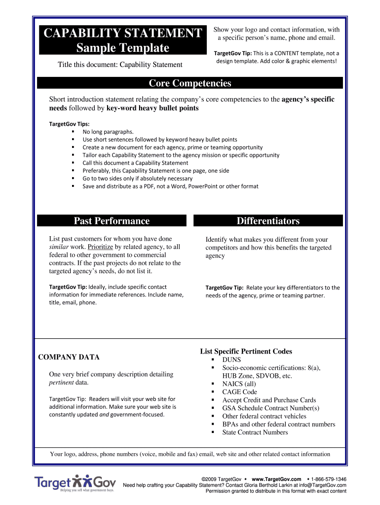 Capability Statement Template – Fill Online, Printable Within Capability Statement Template Word