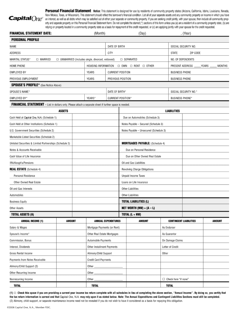 Capital One Bank Statement Template – Fill Online, Printable Throughout Blank Personal Financial Statement Template