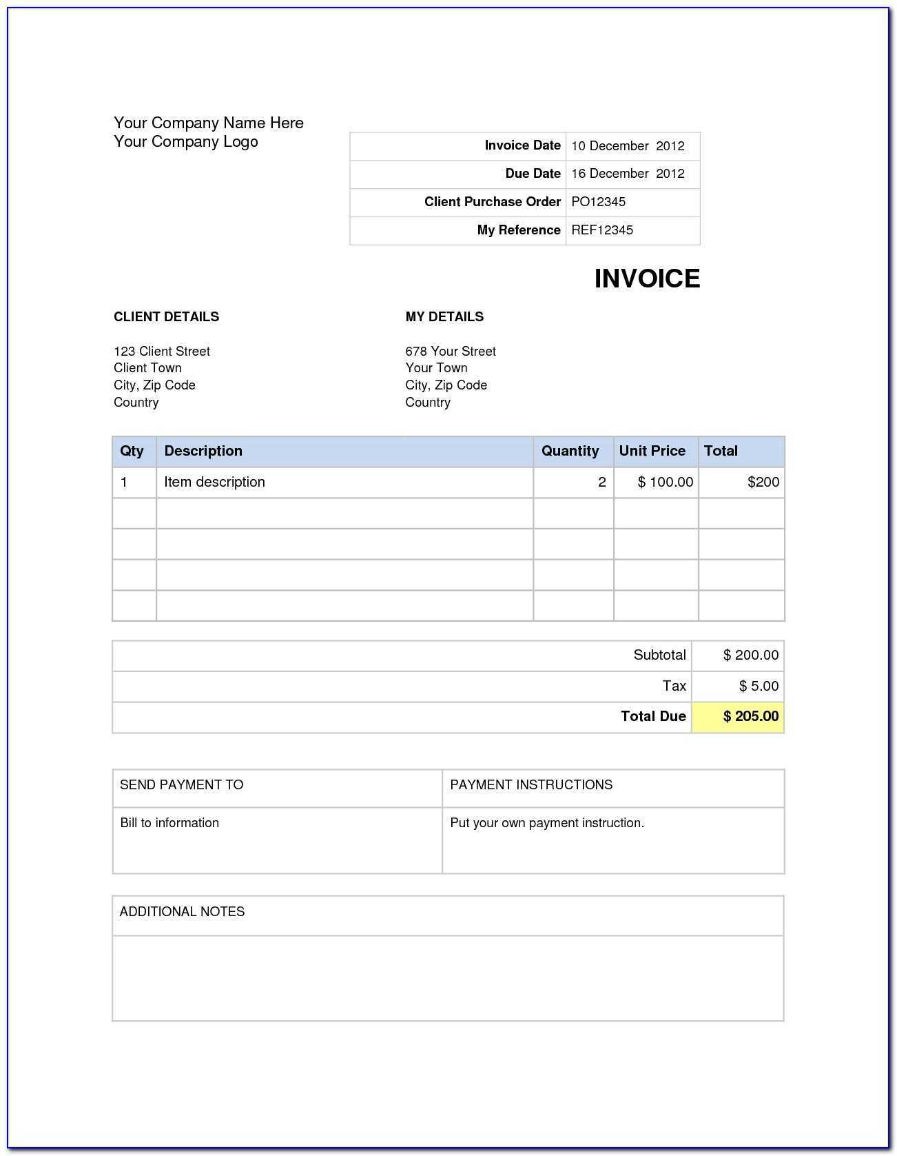 Car Rental Invoice Template Microsoft Word Pertaining To Invoice Template Word 2010