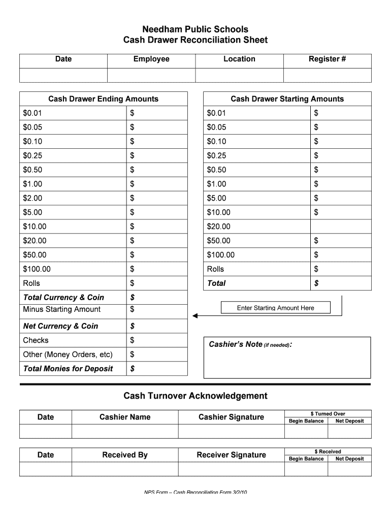 Cash Drawer Balance Sheet – Fill Online, Printable, Fillable With Regard To End Of Day Cash Register Report Template
