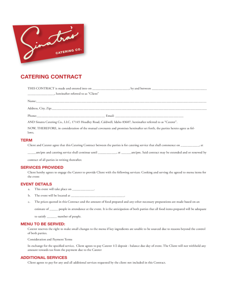 Catering Contract Template – 6 Free Templates In Pdf, Word Regarding Catering Contract Template Word
