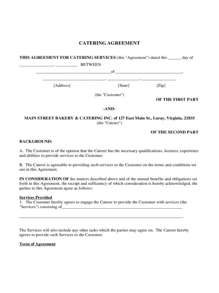 Catering Contract Template Word - Business Template Ideas In Catering Contract Template Word