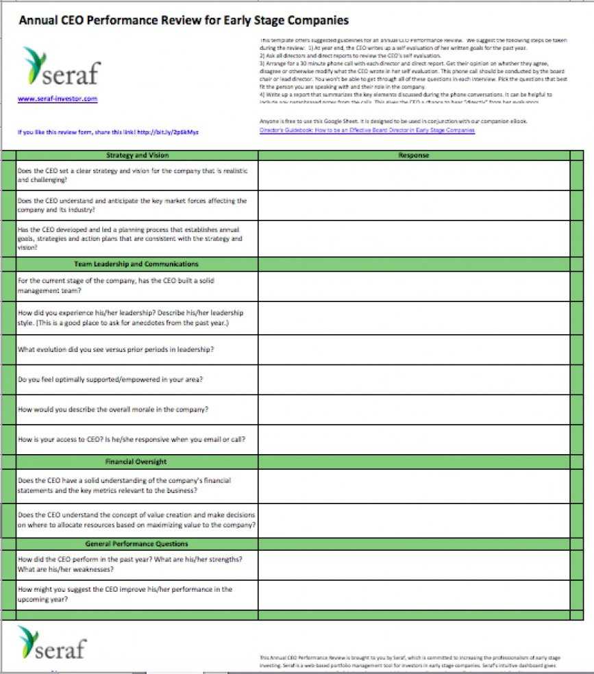 Ceo Performance Review Template – Eloquens Intended For Annual Review Report Template