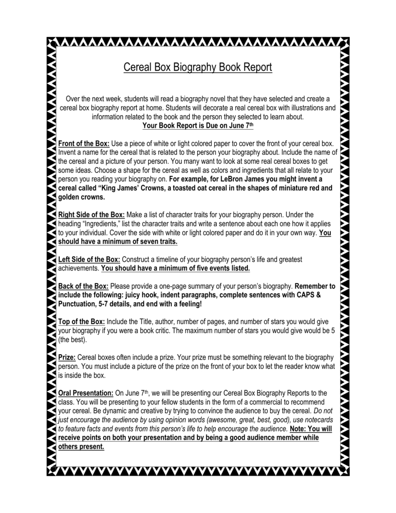 Cereal Box Biography Book Report Pertaining To Cereal Box Book Report Template