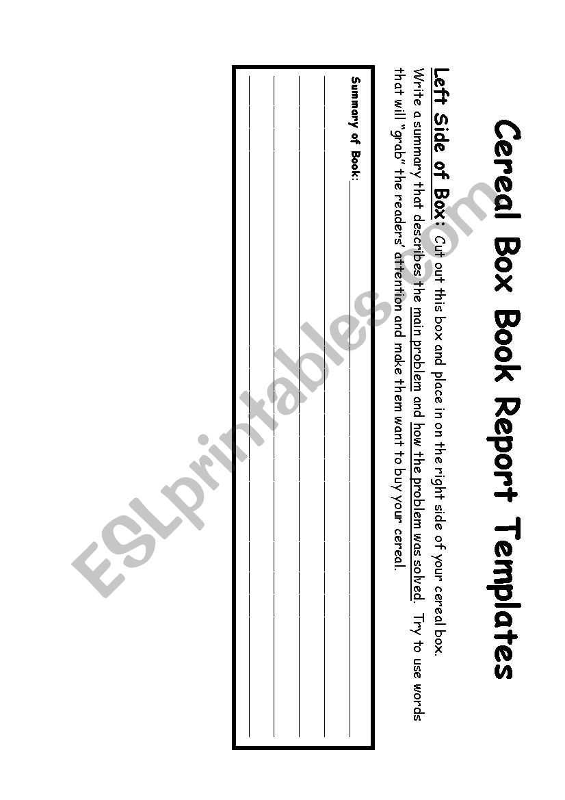 Cereal Box Book Report – Esl Worksheetalmodlin Inside Cereal Box Book Report Template