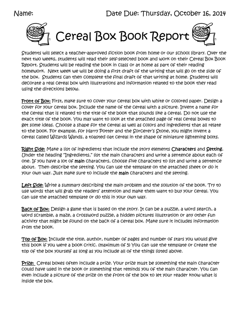Cereal Box Book Report Intended For Cereal Box Book Report Template