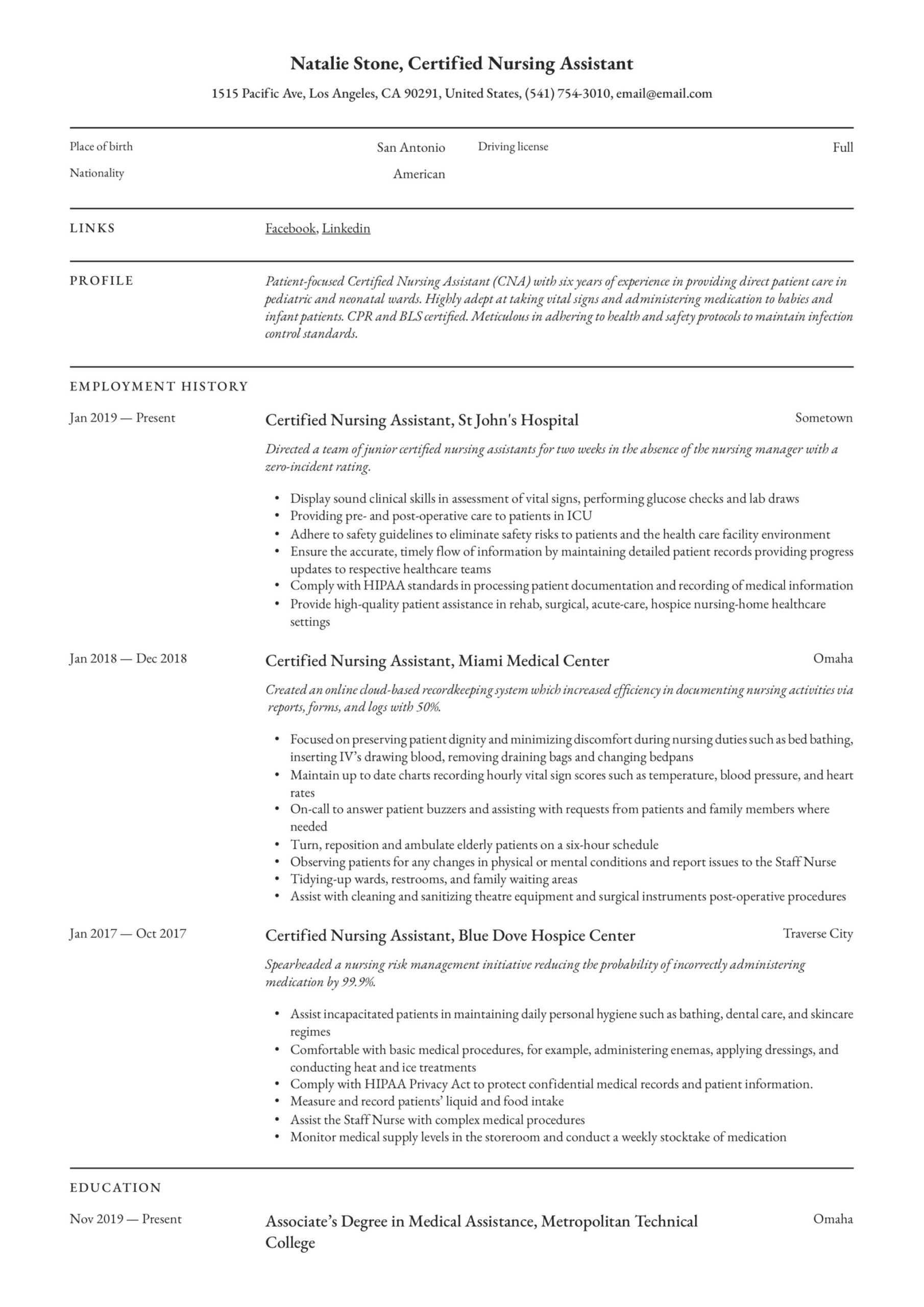 Certified Nursing Assistant Resume & Writing Guide | 12 In Nursing Assistant Report Sheet Templates