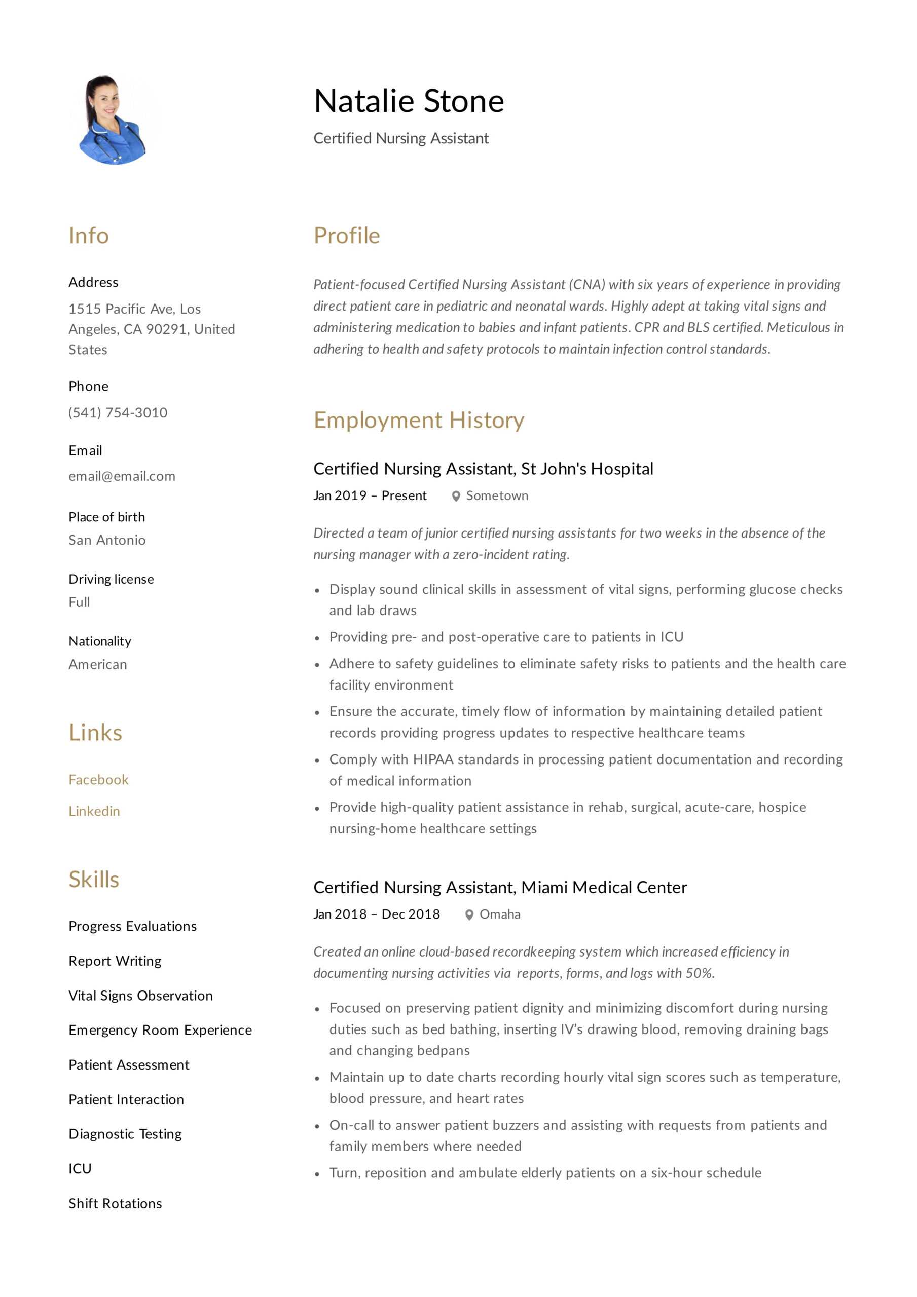 Certified Nursing Assistant Resume & Writing Guide | 12 Throughout Nursing Assistant Report Sheet Templates