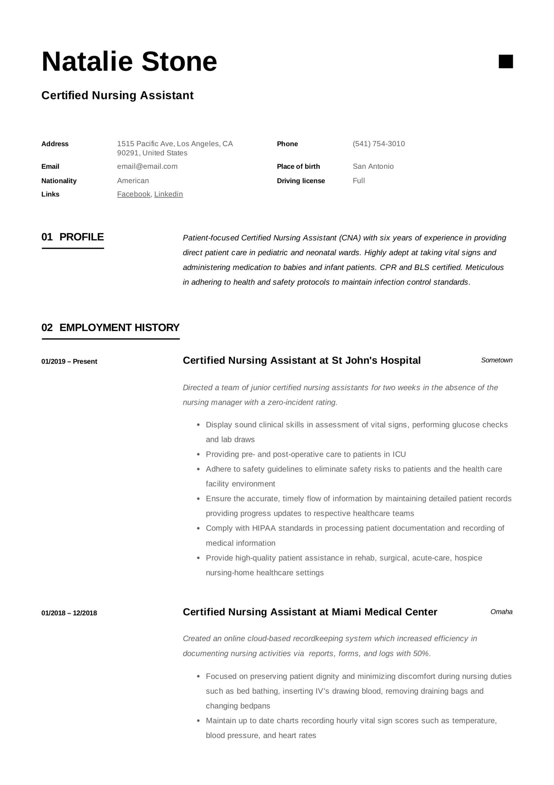 Certified Nursing Assistant Resume & Writing Guide | 12 With Nursing Assistant Report Sheet Templates