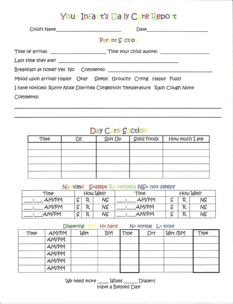 Child Care Daily Report Template And Daily Report For Pertaining To Daycare Infant Daily Report Template