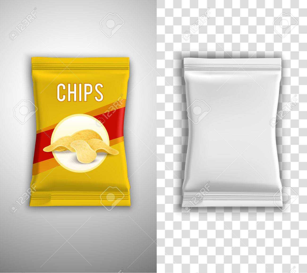 Chips Realistic Packaging Design With Blank White Template And.. For Blank Packaging Templates