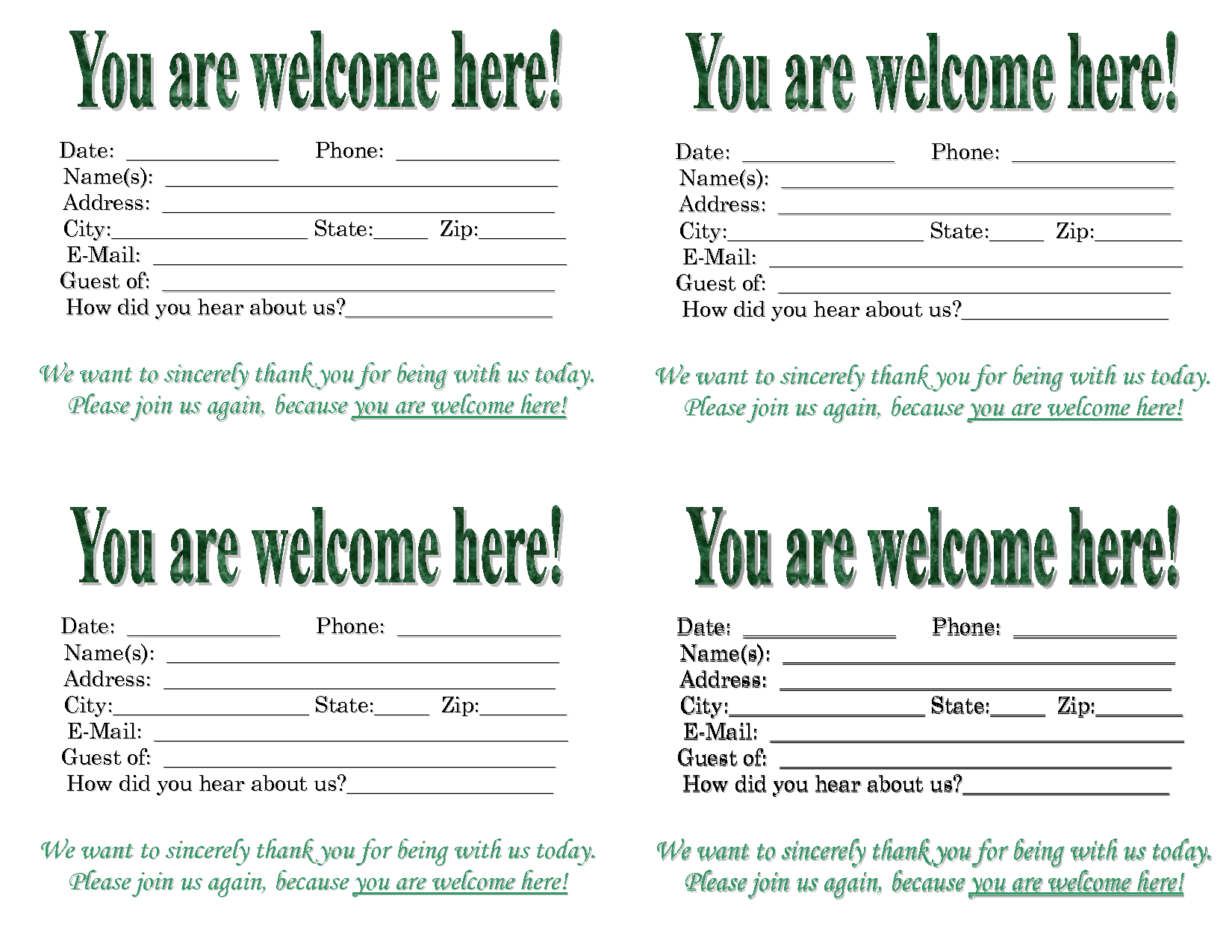 Church Quotes For Welcoming Guests. Quotesgram Pertaining To Church Visitor Card Template Word