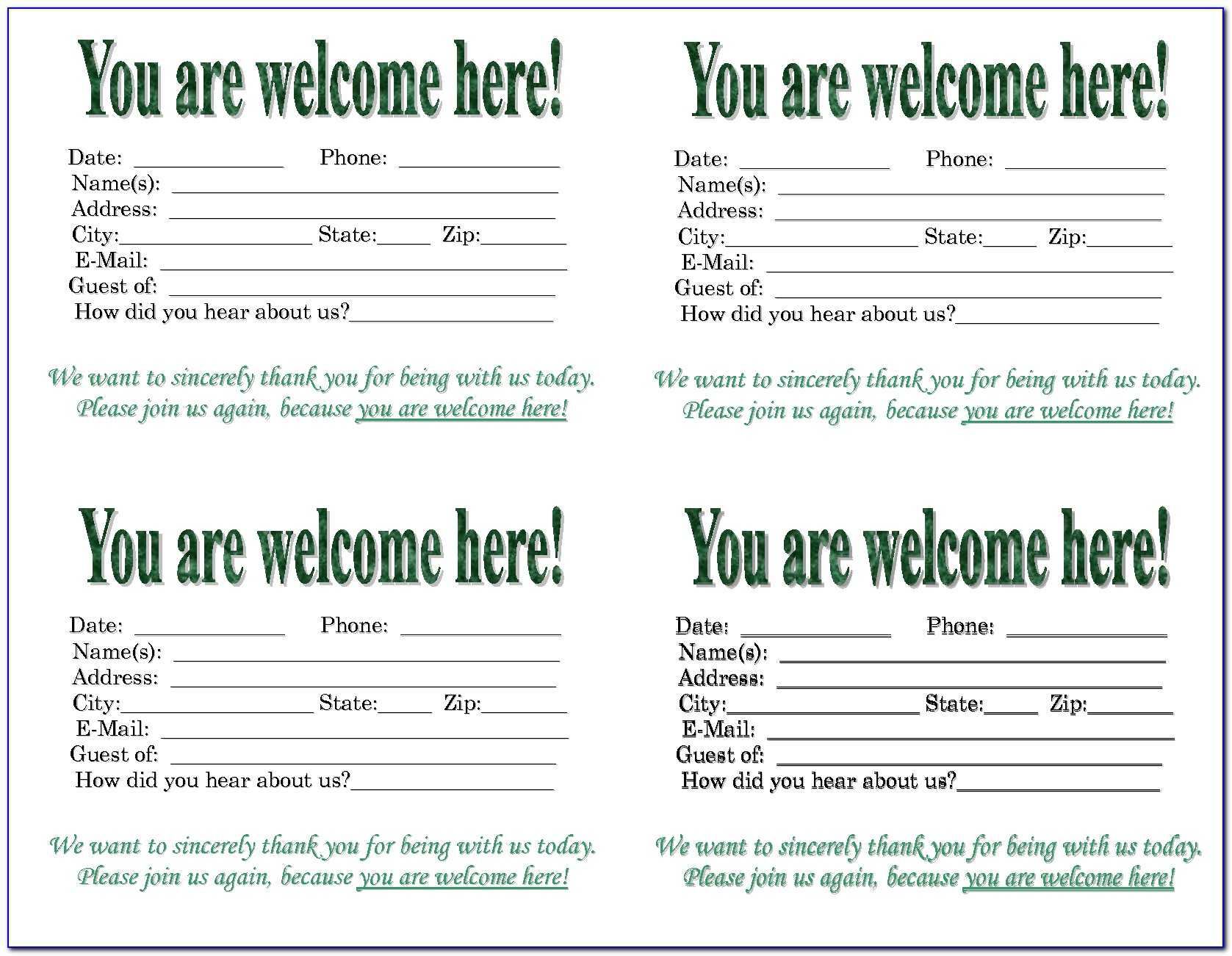 Church Visitor Card Template Generator | Marseillevitrollesrugby Regarding Church Visitor Card Template Word
