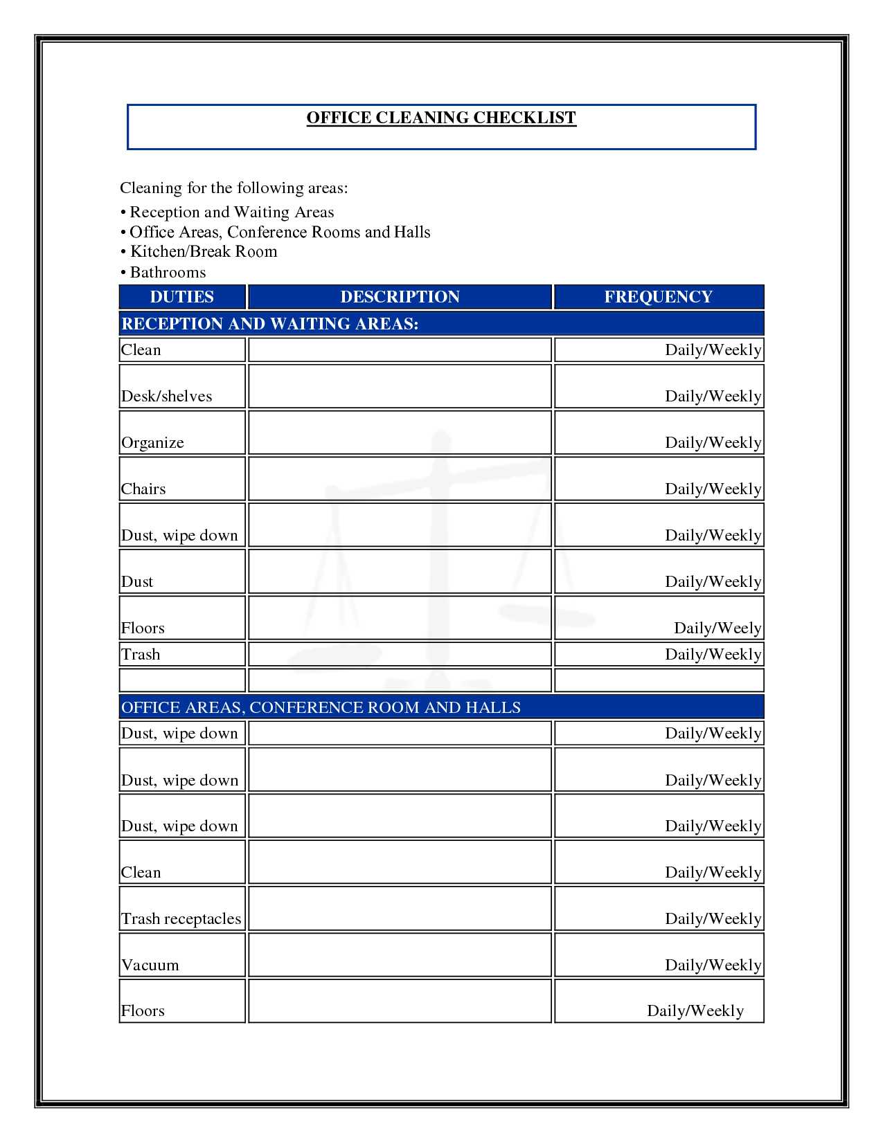 Cleaning Schedule Template For Office | Template Business Intended For Blank Cleaning Schedule Template