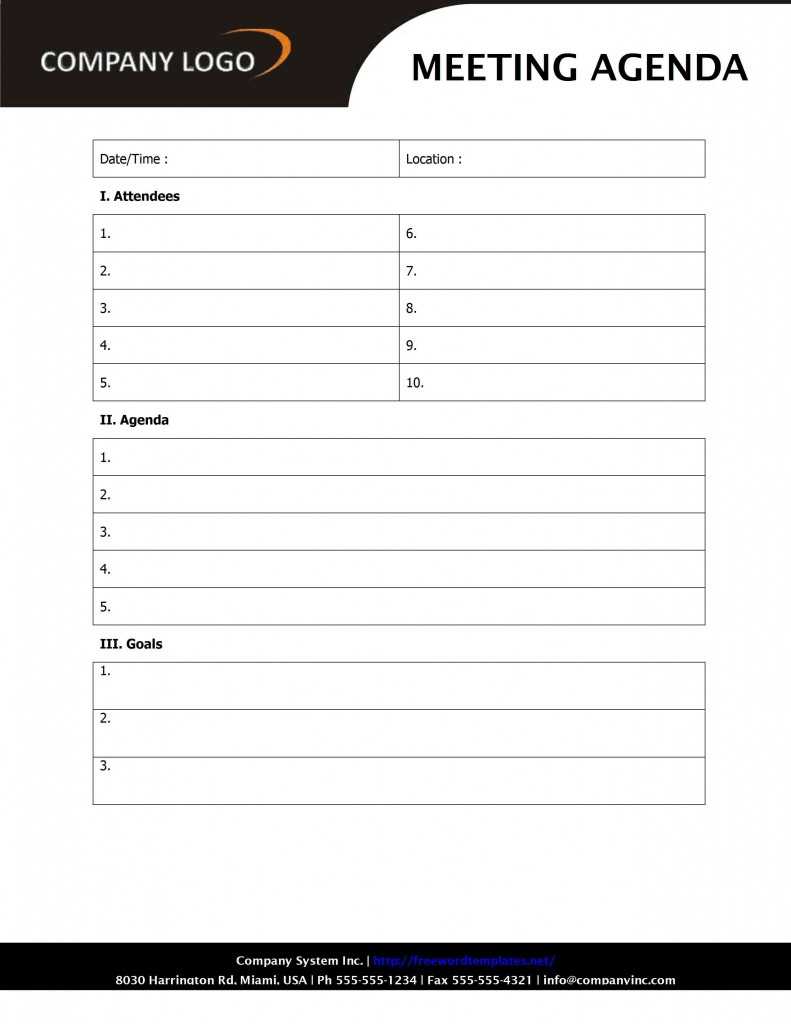 Clever Business Meeting Agenda Template Sample With Company Regarding Agenda Template Word 2010