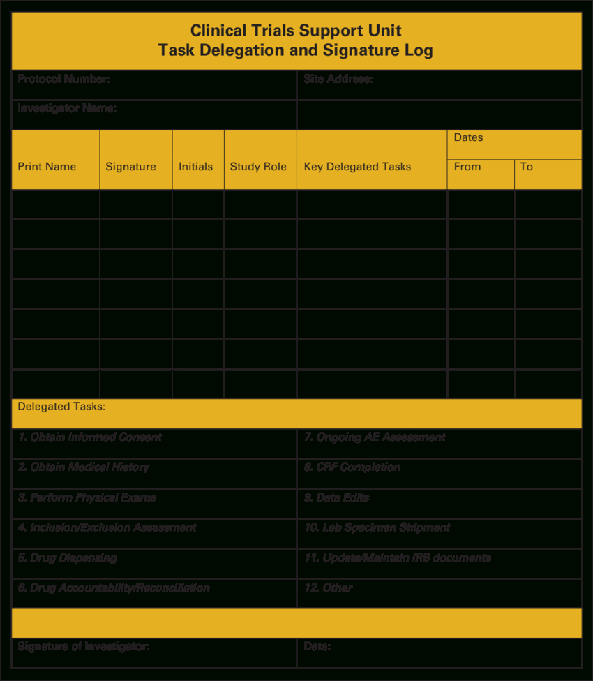 Clinical Trials Support Unit Task Delegation Log. Ae With Case Report Form Template Clinical Trials