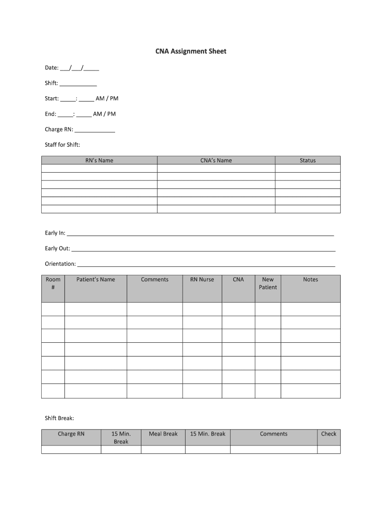 Cna Assignment Sheet Templates - Fill Online, Printable With Regard To Nursing Assistant Report Sheet Templates